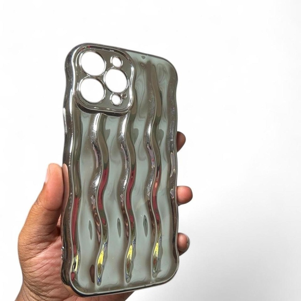 Liquid Metal Wave iPhone 13 Pro Max Phone Case Cyberpunk Y2K Smoke Chrome Cute